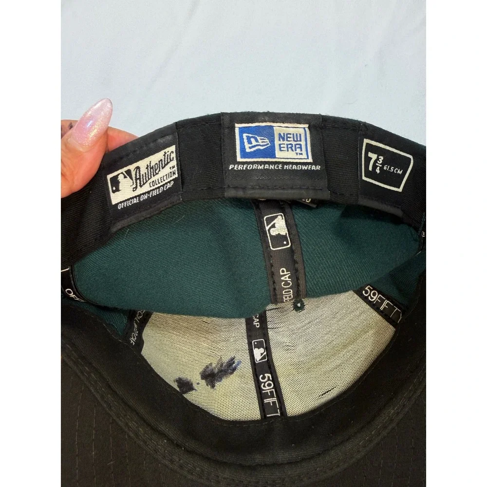 New Era Oakland Athletics 59FIFTY Hat‎ Green Yellow MLB Size 7 3/4 vintage